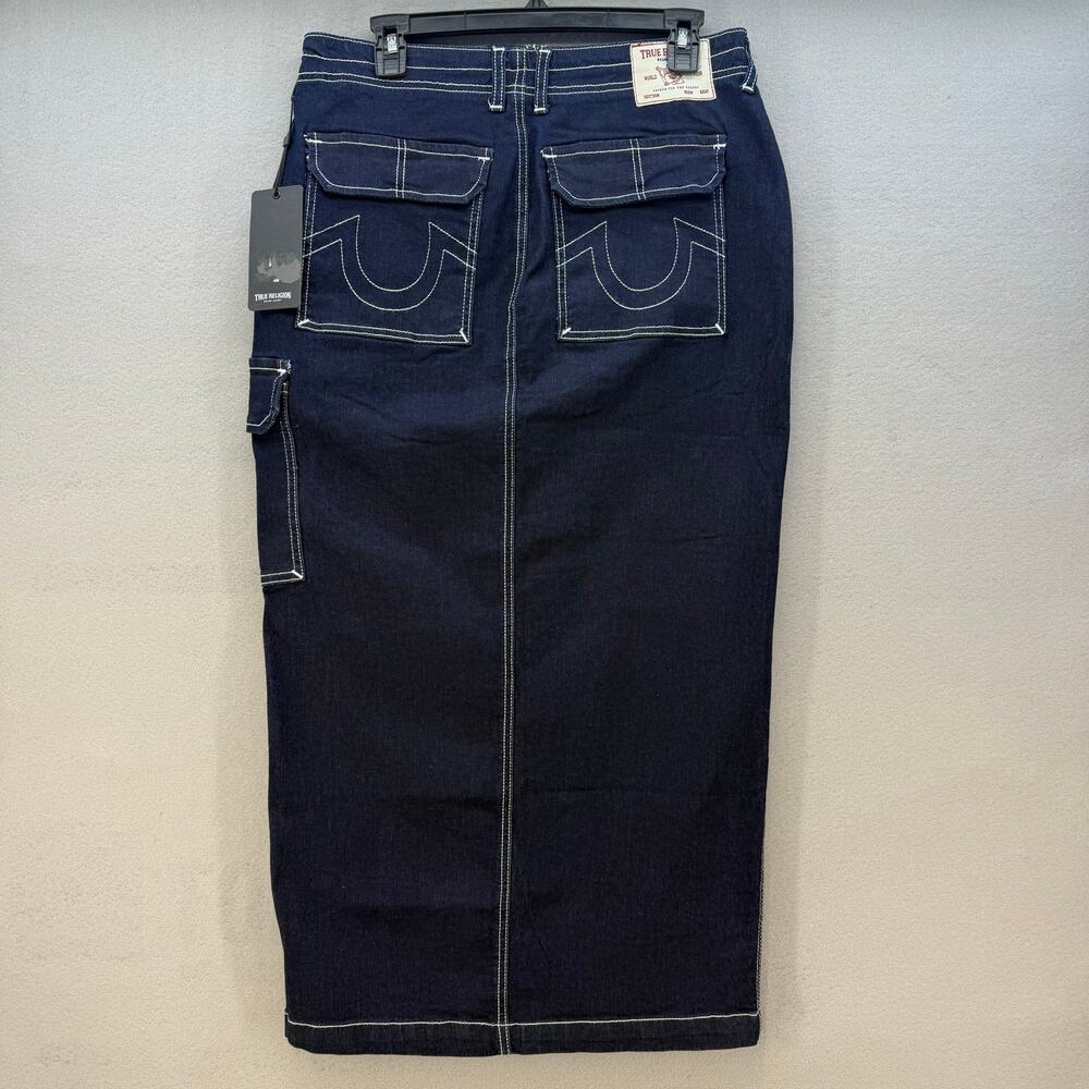 True Religion Denim Cargo Maxi Skirt Women's 27 (4) Dark Blue Preppy Utility Y2K - Picture 2 of 13